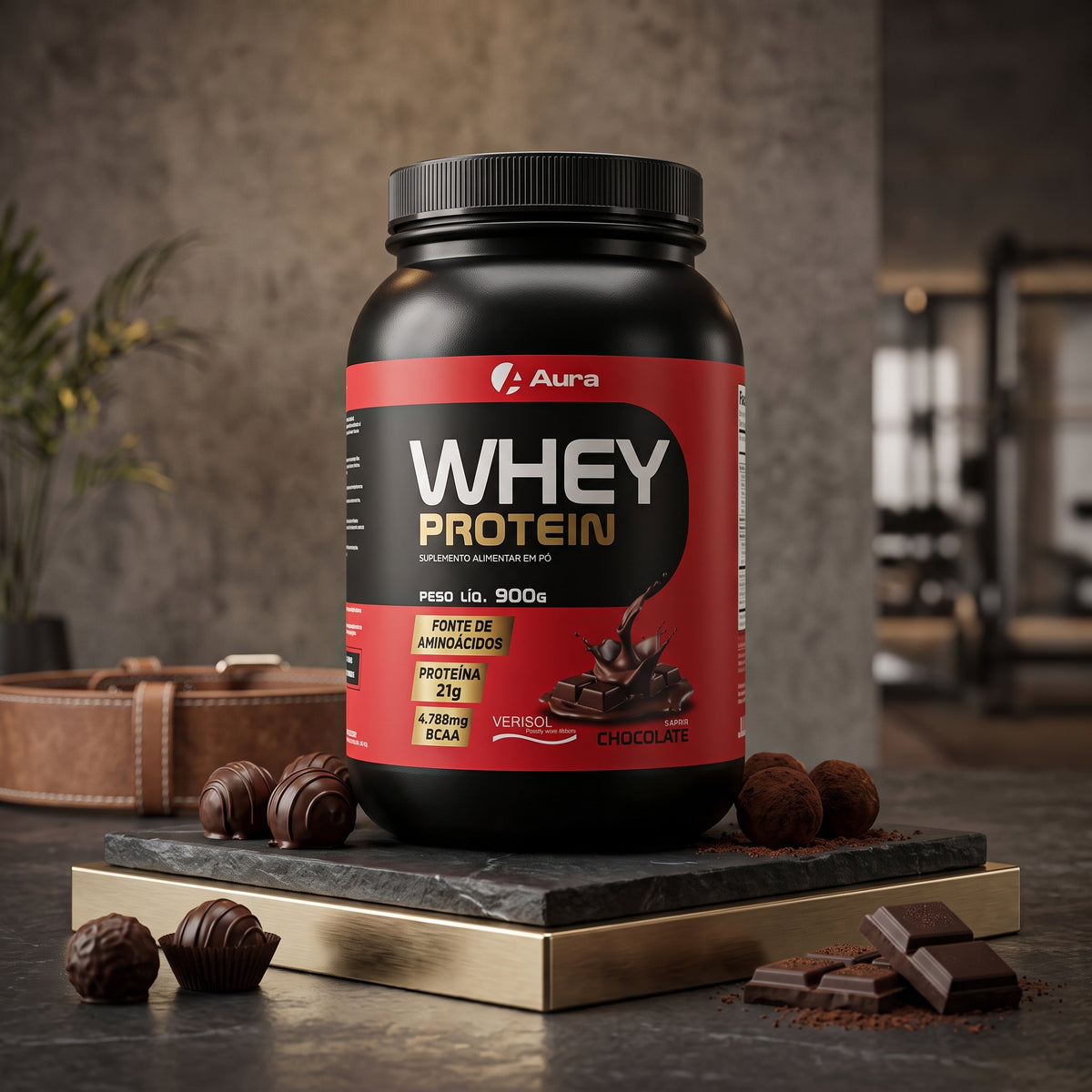 Aura Whey Concentrado 900g  - Sabor Chocolate