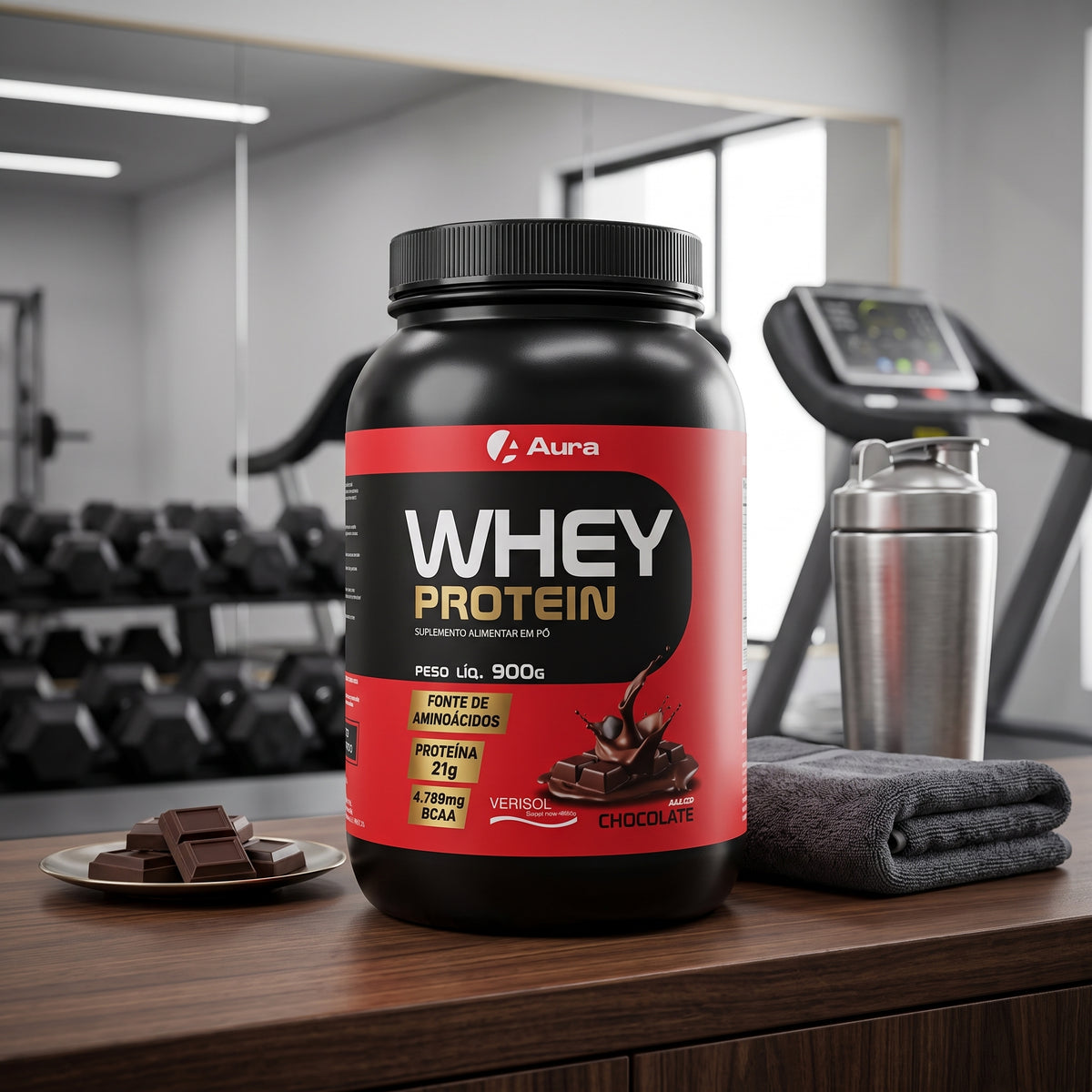 Aura Whey Concentrado 900g  - Sabor Chocolate