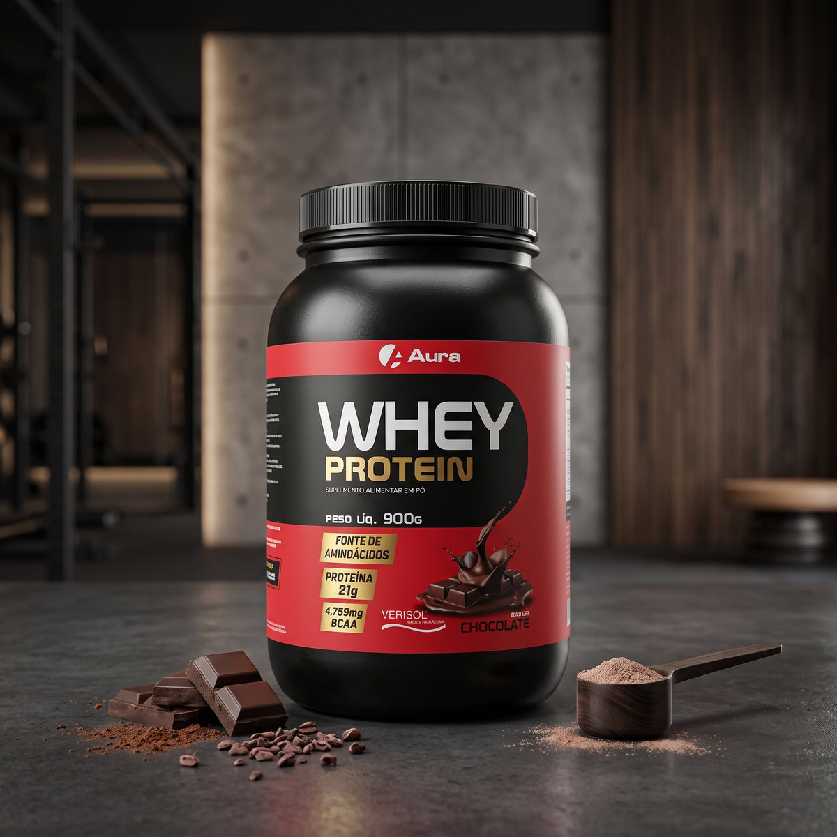 Aura Whey Concentrado 900g  - Sabor Chocolate