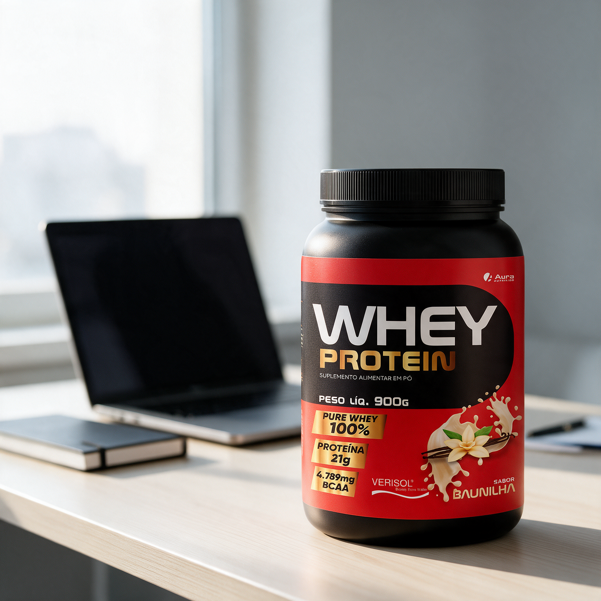 Aura Whey Concentrado 900g - Sabor Baunilha