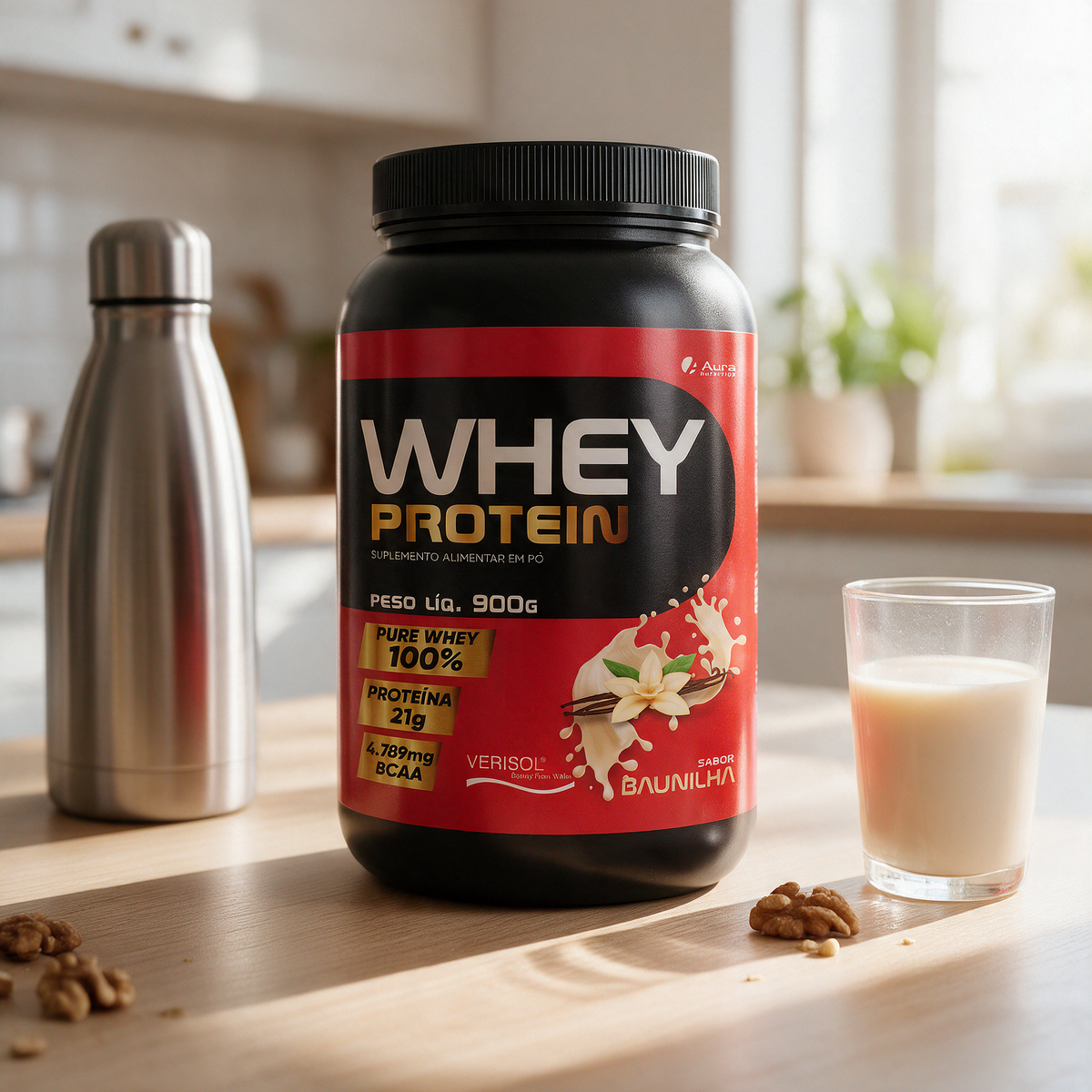Aura Whey Concentrado 900g - Sabor Baunilha